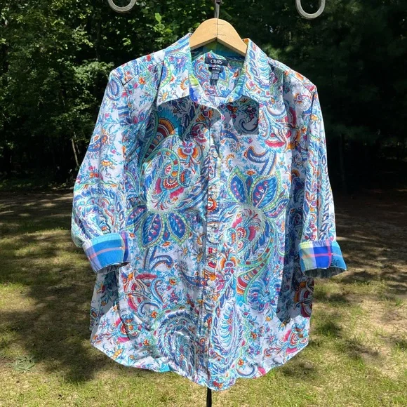 Chaps Paisley Button-Up Shirt Blouse Women’s Size 2X Plus Size Boho - Picture 4 of 16